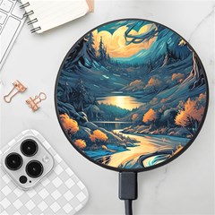 Forest River Night Evening Moon Wireless Fast Charger(black) by pakminggu