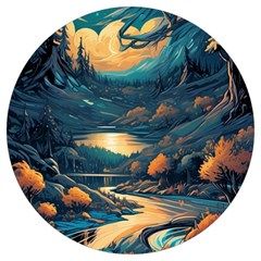 Forest River Night Evening Moon Round Trivet by pakminggu