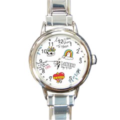 Abstract Fashion Background Suitable Fabric Printing Round Italian Charm Watch by pakminggu