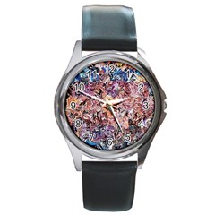 Abstract Waves Round Metal Watch by kaleidomarblingart