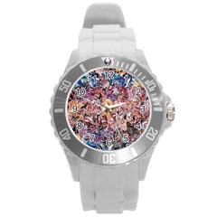 Abstract Waves Round Plastic Sport Watch (l) by kaleidomarblingart