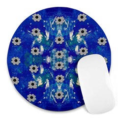 Oilpainting Blue Flowers In The Peaceful Night Round Mousepad by pepitasart