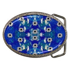 Oilpainting Blue Flowers In The Peaceful Night Belt Buckles by pepitasart