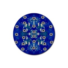 Oilpainting Blue Flowers In The Peaceful Night Rubber Coaster (round) by pepitasart