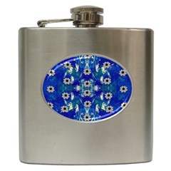 Oilpainting Blue Flowers In The Peaceful Night Hip Flask (6 Oz) by pepitasart