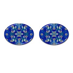 Oilpainting Blue Flowers In The Peaceful Night Cufflinks (oval) by pepitasart