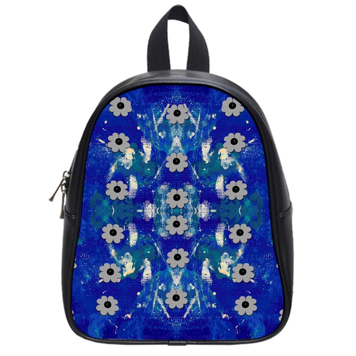 Oilpainting Blue Flowers In The Peaceful Night School Bag (Small)