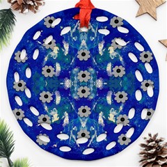 Oilpainting Blue Flowers In The Peaceful Night Ornament (round Filigree)