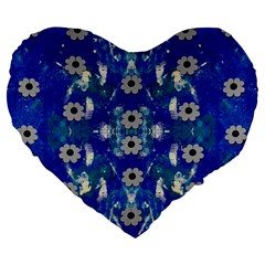 Oilpainting Blue Flowers In The Peaceful Night Large 19  Premium Heart Shape Cushions by pepitasart