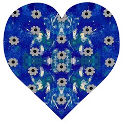 Oilpainting Blue Flowers In The Peaceful Night Wooden Puzzle Heart by pepitasart