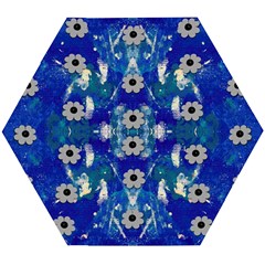 Oilpainting Blue Flowers In The Peaceful Night Wooden Puzzle Hexagon by pepitasart