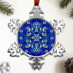 Oilpainting Blue Flowers In The Peaceful Night Metal Small Snowflake Ornament by pepitasart