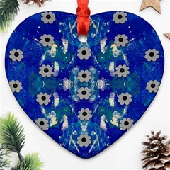 Oilpainting Blue Flowers In The Peaceful Night Ornament (heart)