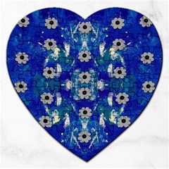 Oilpainting Blue Flowers In The Peaceful Night Jigsaw Puzzle (heart) by pepitasart