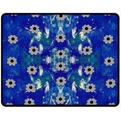 Oilpainting Blue Flowers In The Peaceful Night Two Sides Fleece Blanket (medium) by pepitasart