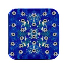 Oilpainting Blue Flowers In The Peaceful Night Square Metal Box (black) by pepitasart