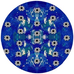 Oilpainting Blue Flowers In The Peaceful Night Wooden Puzzle Round by pepitasart