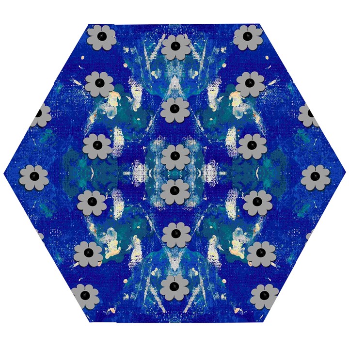 Oilpainting Blue Flowers In The Peaceful Night Wooden Puzzle Hexagon