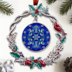 Oilpainting Blue Flowers In The Peaceful Night Metal X mas Wreath Holly Leaf Ornament