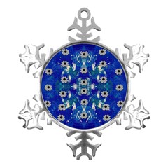 Oilpainting Blue Flowers In The Peaceful Night Metal Small Snowflake Ornament by pepitasart