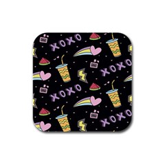 Cute-girl-things-seamless-background Rubber Square Coaster (4 pack)