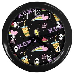 Cute-girl-things-seamless-background Wall Clock (Black)