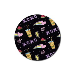 Cute-girl-things-seamless-background Rubber Round Coaster (4 pack)