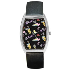 Cute-girl-things-seamless-background Barrel Style Metal Watch