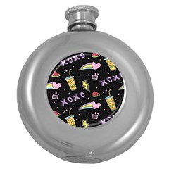 Cute-girl-things-seamless-background Round Hip Flask (5 oz)