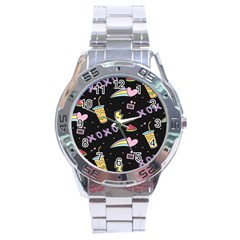 Cute-girl-things-seamless-background Stainless Steel Analogue Watch