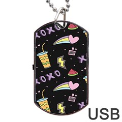 Cute-girl-things-seamless-background Dog Tag USB Flash (Two Sides)