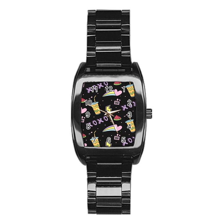 Cute-girl-things-seamless-background Stainless Steel Barrel Watch