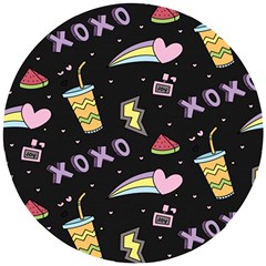 Cute-girl-things-seamless-background Wooden Puzzle Round