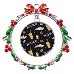 Cute-girl-things-seamless-background Metal X mas Wreath Ribbon Ornament