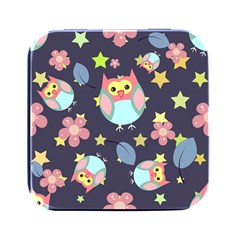 Owl-stars-pattern-background Square Metal Box (black) by pakminggu