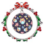 Owl-stars-pattern-background Metal X mas Wreath Ribbon Ornament Front