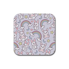 Seamless-pattern-with-cute-rabbit-character Rubber Coaster (square) by pakminggu