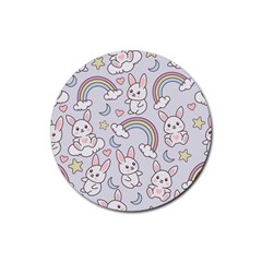 Seamless-pattern-with-cute-rabbit-character Rubber Coaster (round) by pakminggu