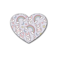 Seamless-pattern-with-cute-rabbit-character Rubber Heart Coaster (4 Pack) by pakminggu