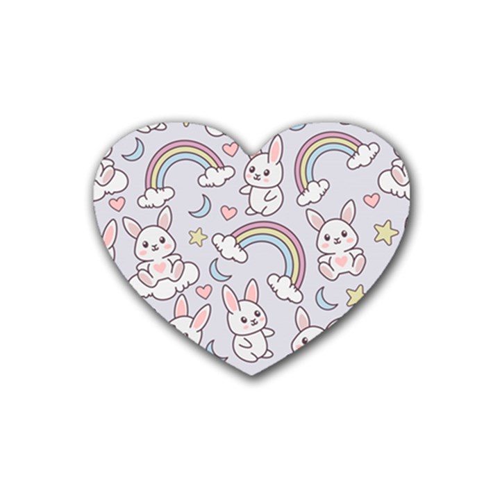 Seamless-pattern-with-cute-rabbit-character Rubber Heart Coaster (4 pack)