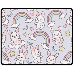 Seamless-pattern-with-cute-rabbit-character Fleece Blanket (medium) by pakminggu