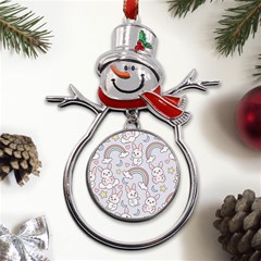 Seamless-pattern-with-cute-rabbit-character Metal Snowman Ornament by pakminggu