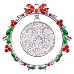 Seamless-pattern-with-cute-rabbit-character Metal X mas Wreath Ribbon Ornament