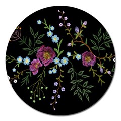 Embroidery-trend-floral-pattern-small-branches-herb-rose Magnet 5  (round) by pakminggu