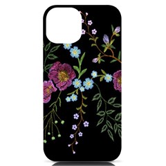 Embroidery-trend-floral-pattern-small-branches-herb-rose Iphone 14 Black Uv Print Case by pakminggu