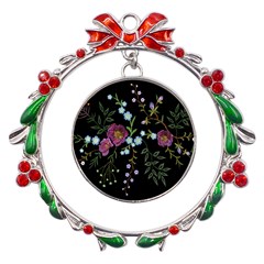 Embroidery-trend-floral-pattern-small-branches-herb-rose Metal X mas Wreath Ribbon Ornament