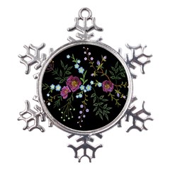 Embroidery-trend-floral-pattern-small-branches-herb-rose Metal Large Snowflake Ornament by pakminggu