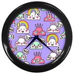 Cloud-seamless-pattern -- Wall Clock (Black) Front