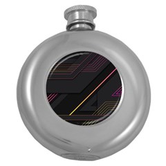 Gradient-geometric-shapes-dark-background Round Hip Flask (5 Oz) by pakminggu