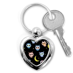 Cute-owl-doodles-with-moon-star-seamless-pattern Key Chain (heart) by pakminggu